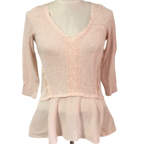 Anthropologie Meadow Rue Pink Lace Peplum Top Size Small - Picture 1 of 10